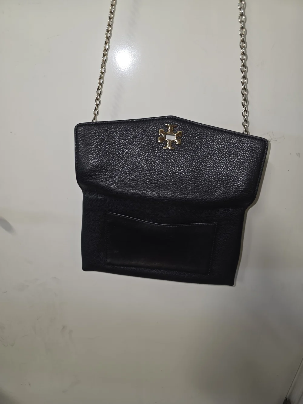 Tory Burch Black Leather Crossbody with Gold Chain